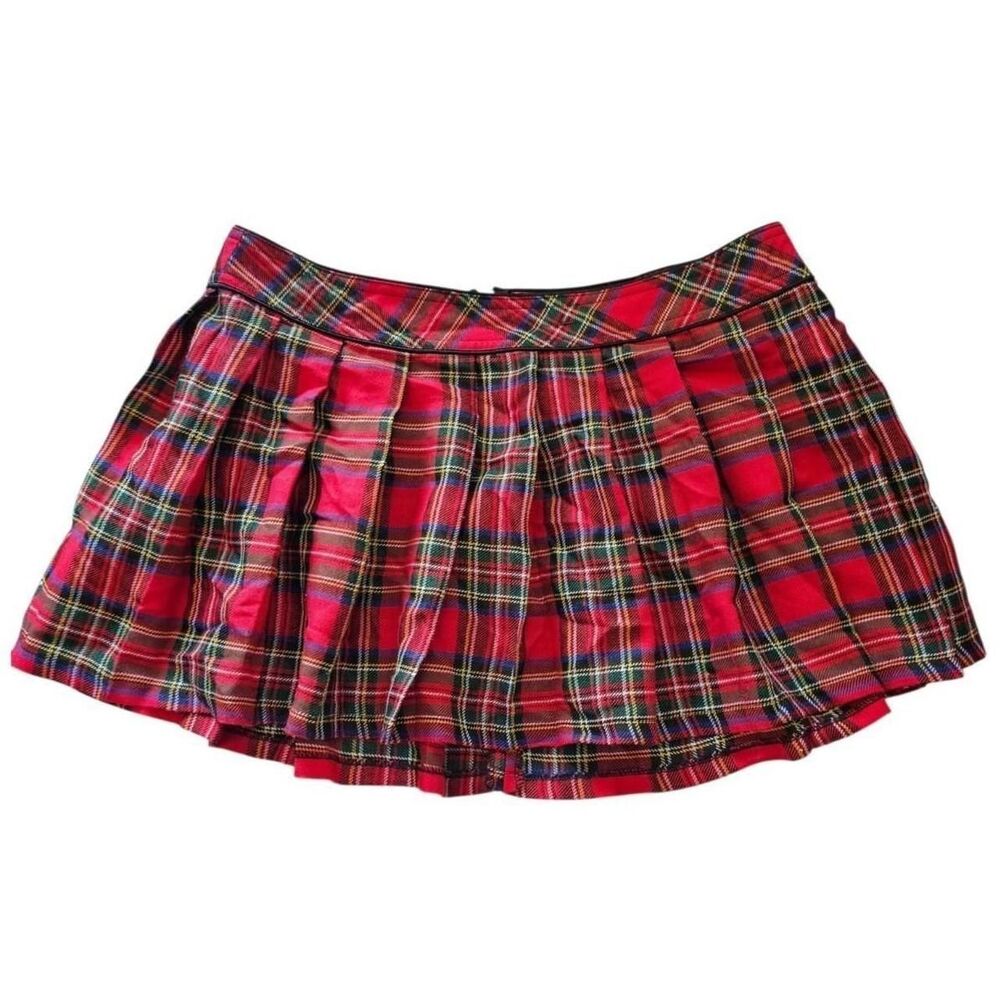 Red plaid pleated halloween costume mini skirt